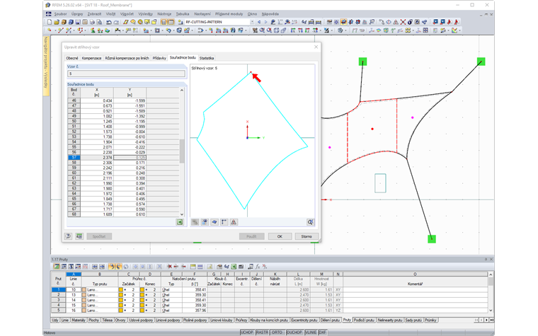 Zobrazení střihových vzorů v modelu RFEM