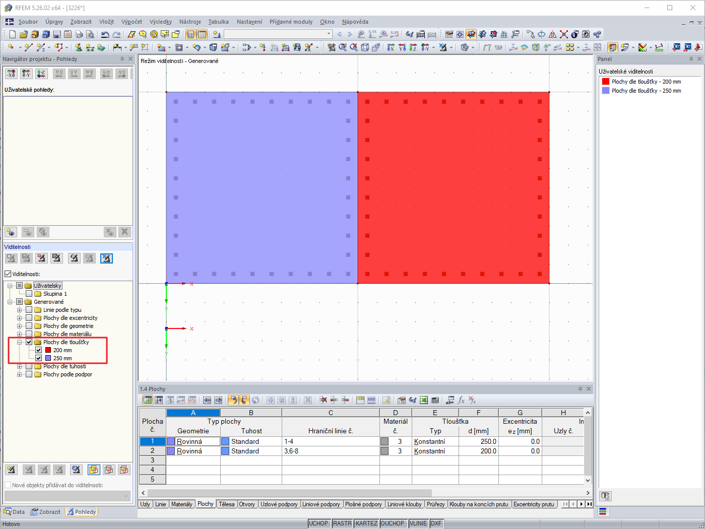 Navigátor projektu - Pohledy: Viditelnost pomocí ploch pomocí podpor