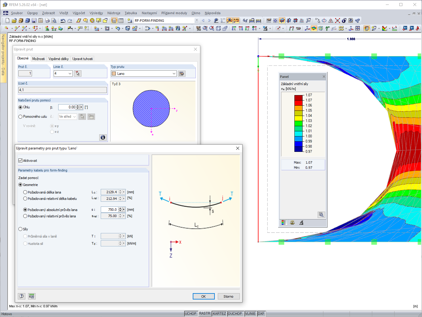 Nevhodné nastavení form-findingu