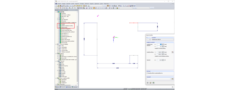Střed smyku v programu SHAPE-THIN