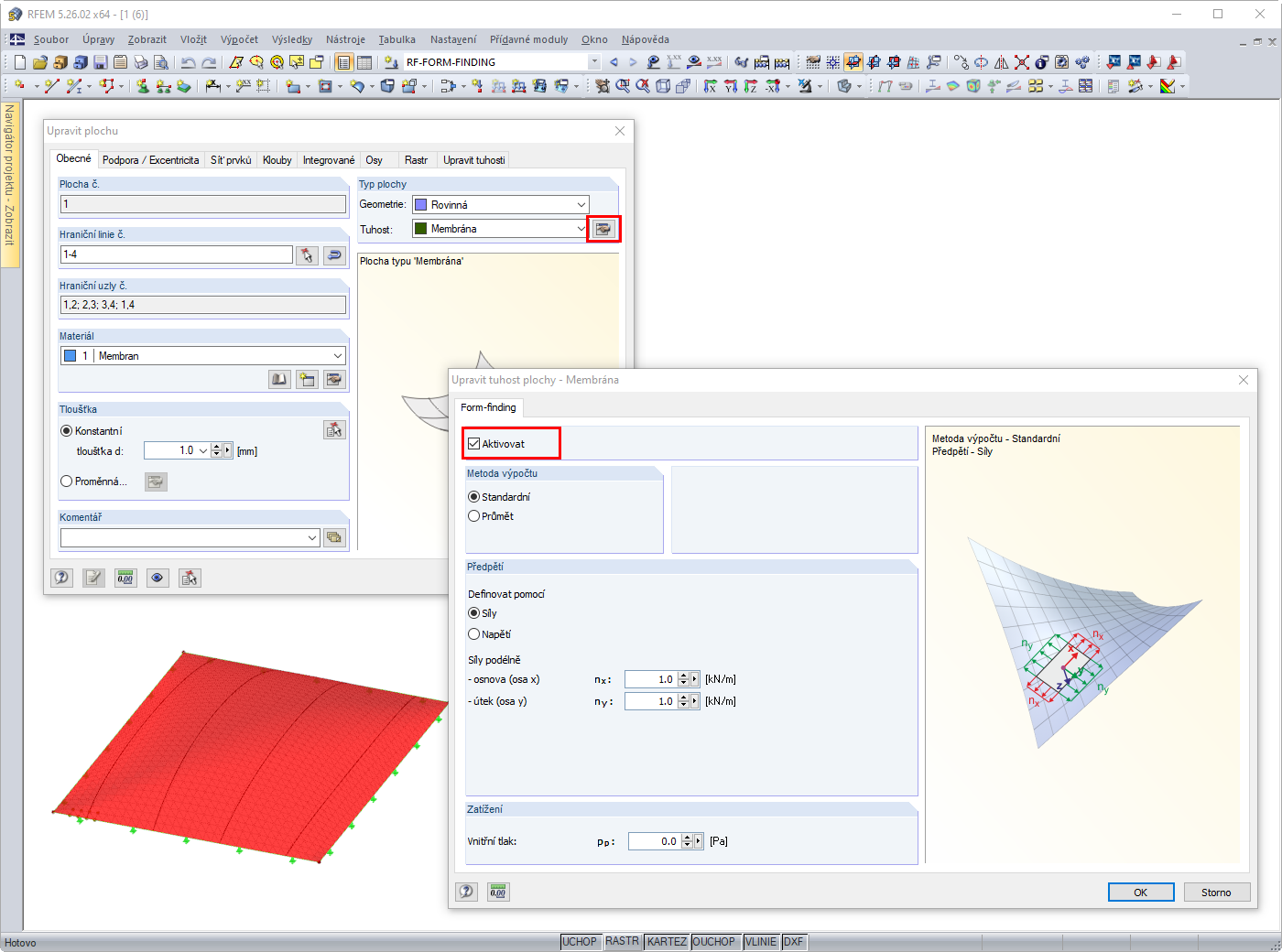 Aktivace form-findingu