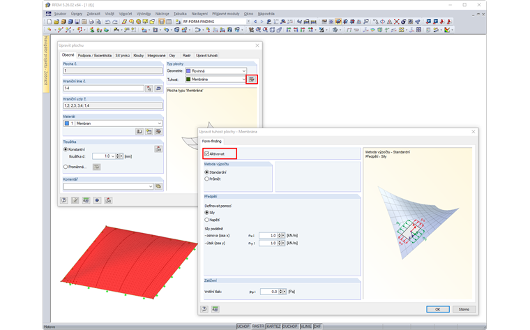 Aktivace form-findingu