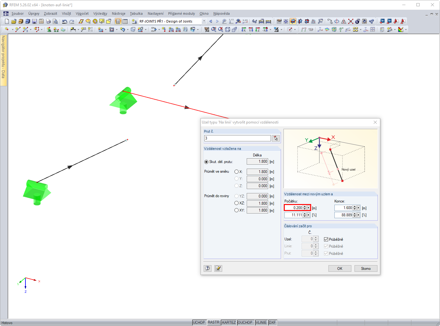 Funkce: Rozdělit prut pomocí další možnosti