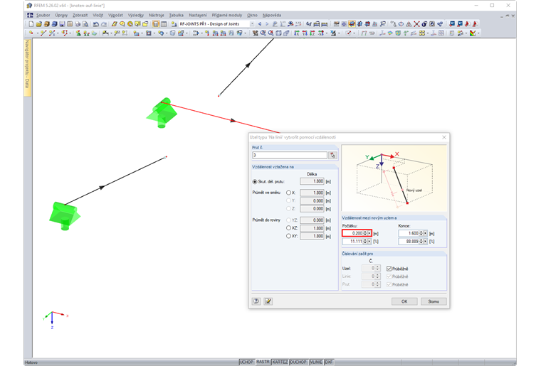 Funkce: Rozdělit prut pomocí další možnosti