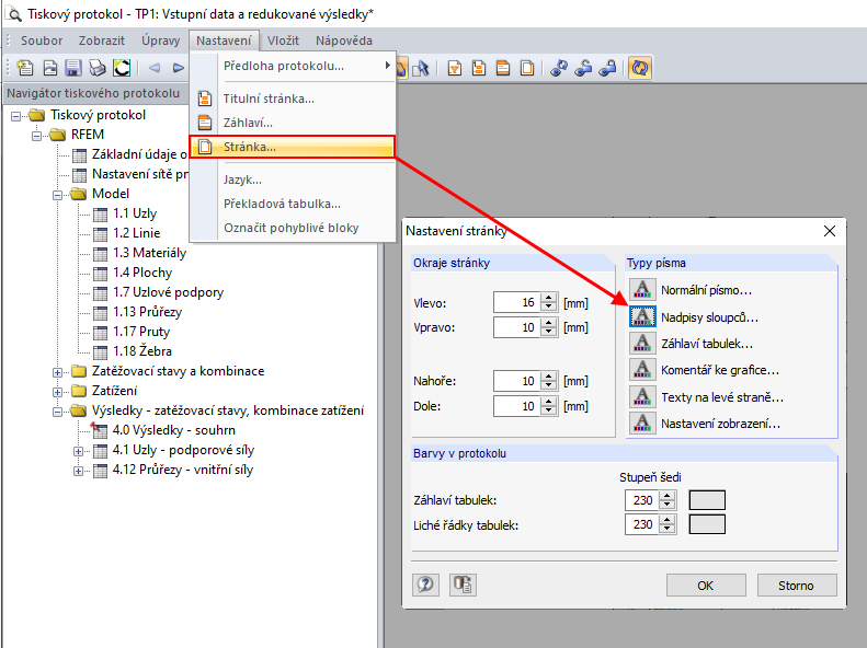Typ písma v tiskovém protokolu