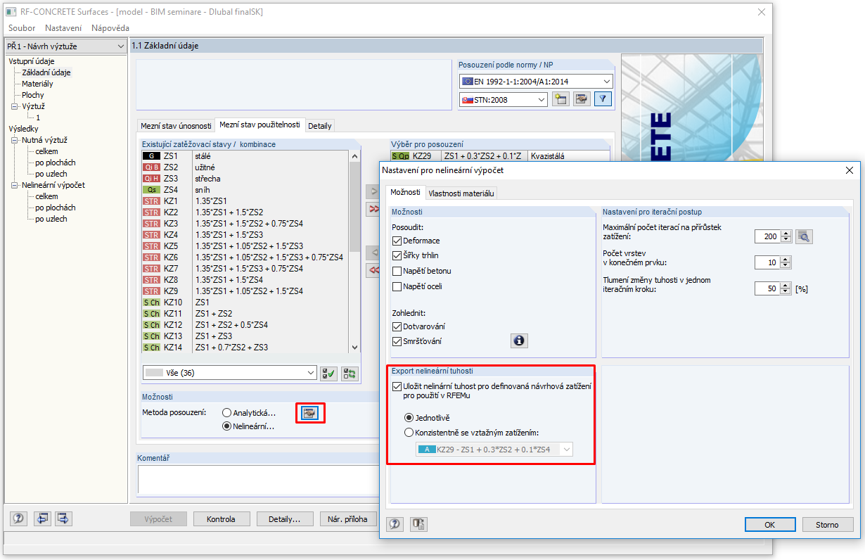 Export nelineární tuhosti