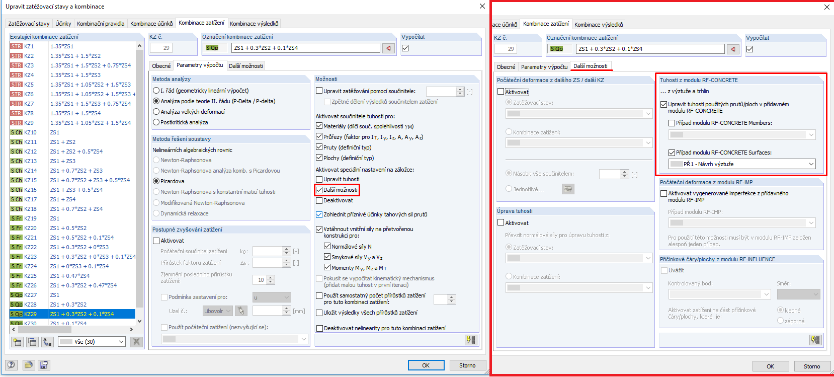 Načíst tuhosti z přídavných modulů RF-CONCRETE