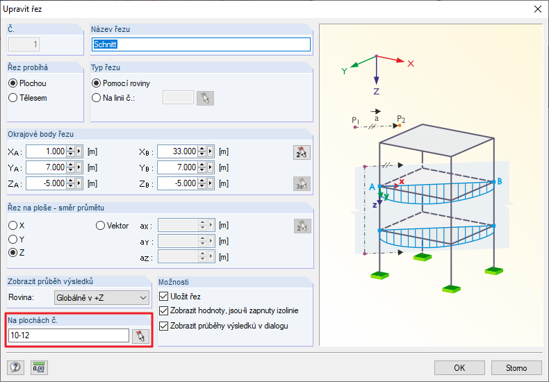 Definované řezy pomocí roviny