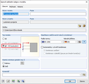 Dialog se základními údaji o modelu a nastavením typu modelu