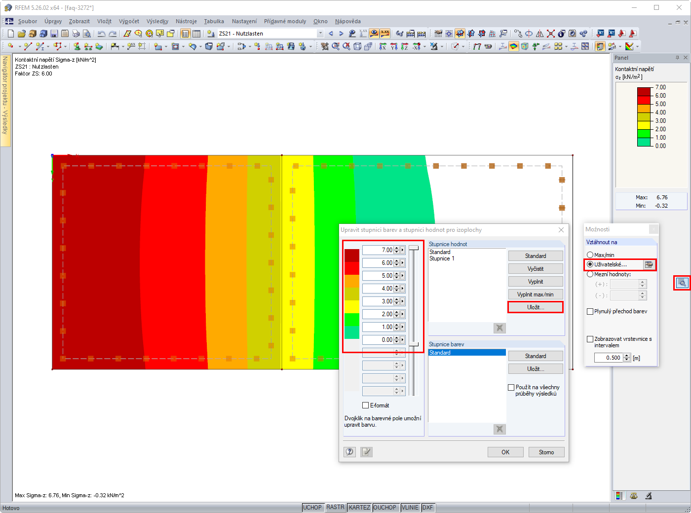 Uložení uživatelsky definovaného spektra hodnot