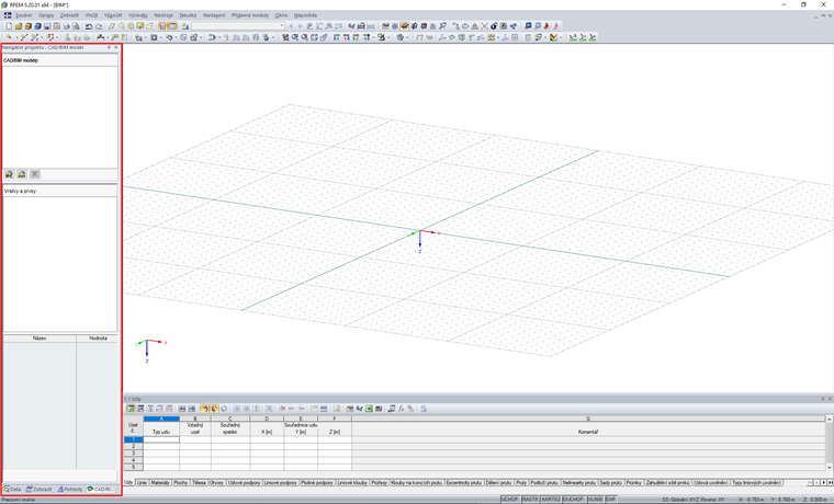 V navigátoru ze zobrazí nová záložka CAD/BIM model.