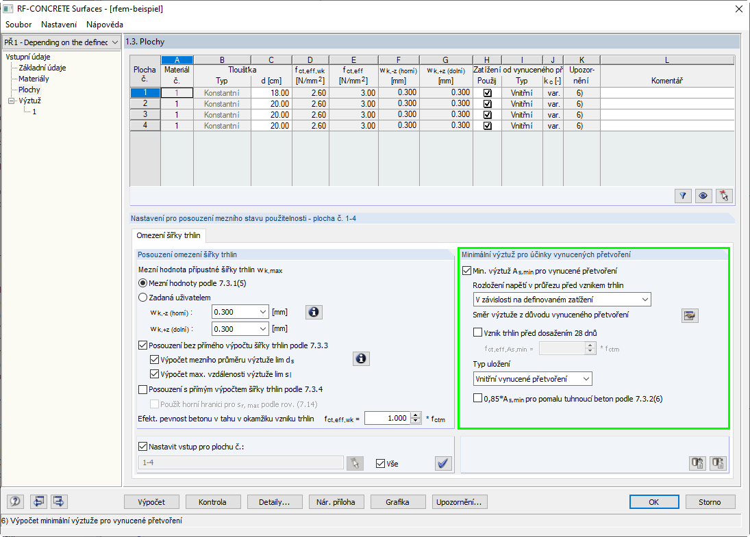 Přednastavení pro minimální vyztužení