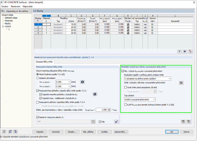 Přednastavení pro minimální vyztužení