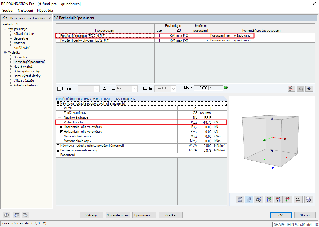Tabulka výsledků 2.2 - Porušení podloží