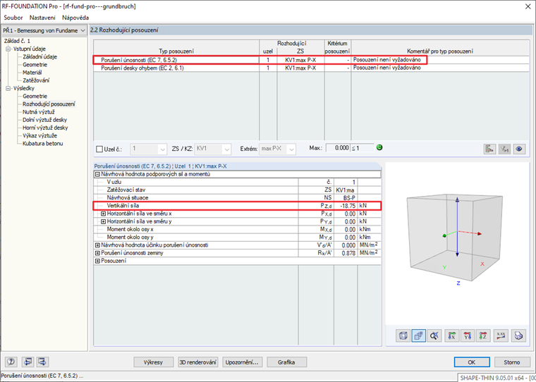 Tabulka výsledků 2.2 - Porušení podloží