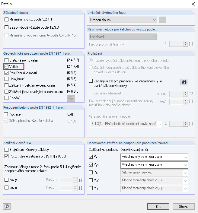 mezní stav způsobený vztlakem