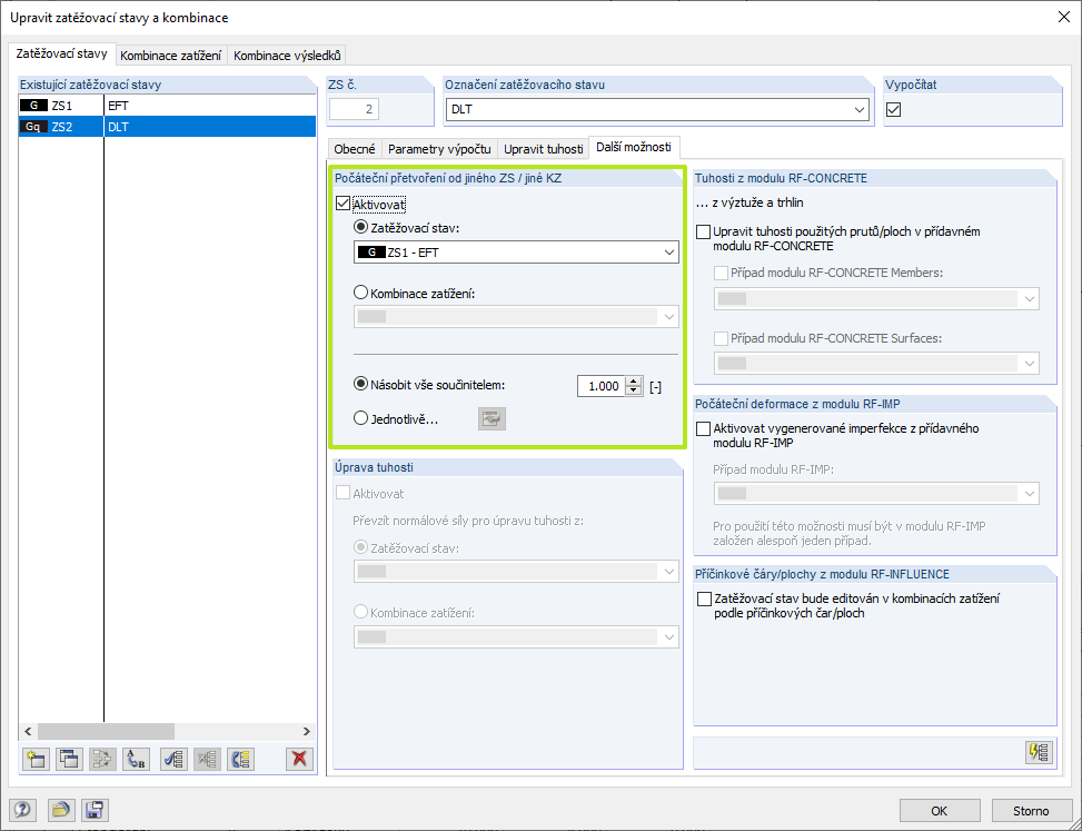 Přenos počátečního přetvoření z jiného ZS/KZ