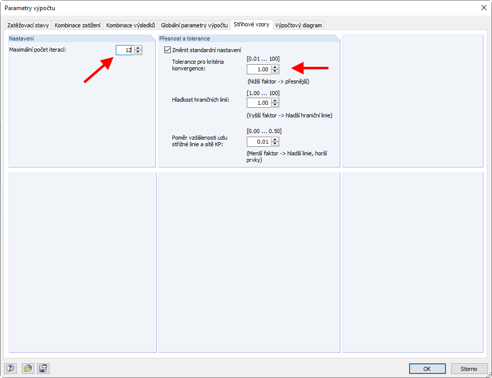 Parametry pro výpočet střihového vzoru