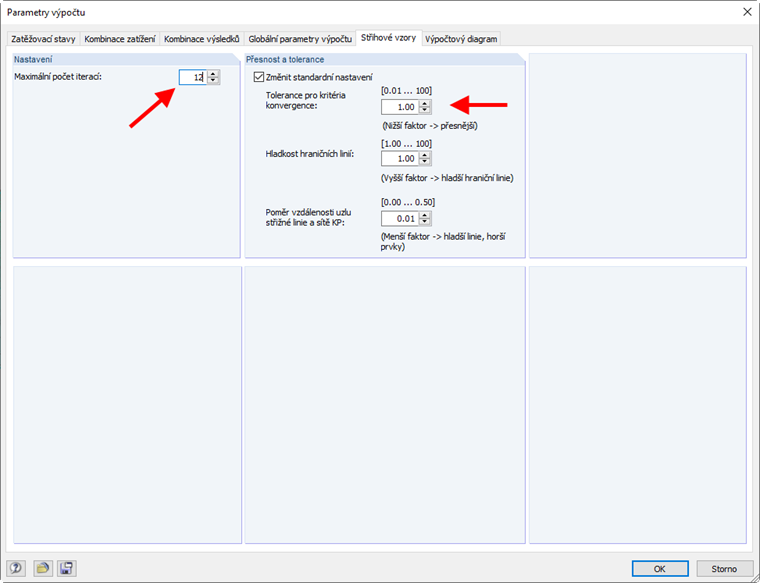 Parametry pro výpočet střihového vzoru