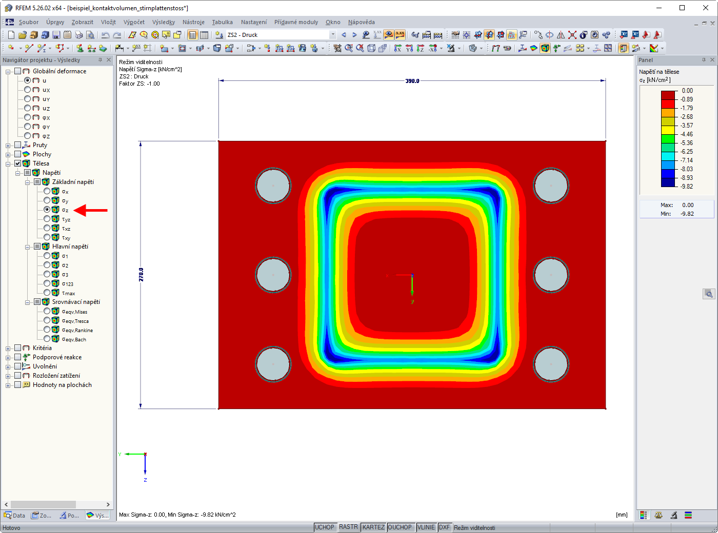Zobrazení napětí na tělesech