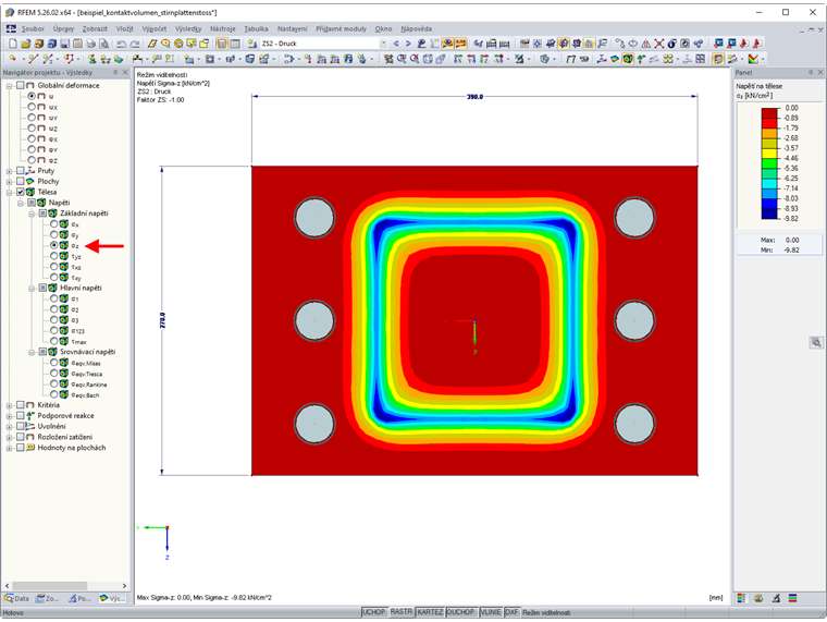 Zobrazení napětí na tělesech