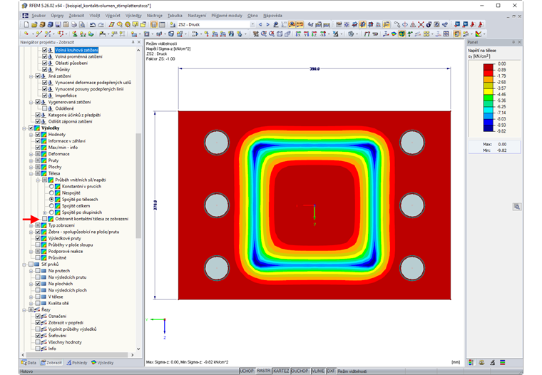 Možnost "Odstranit kontaktní tělesa ze zobrazení"