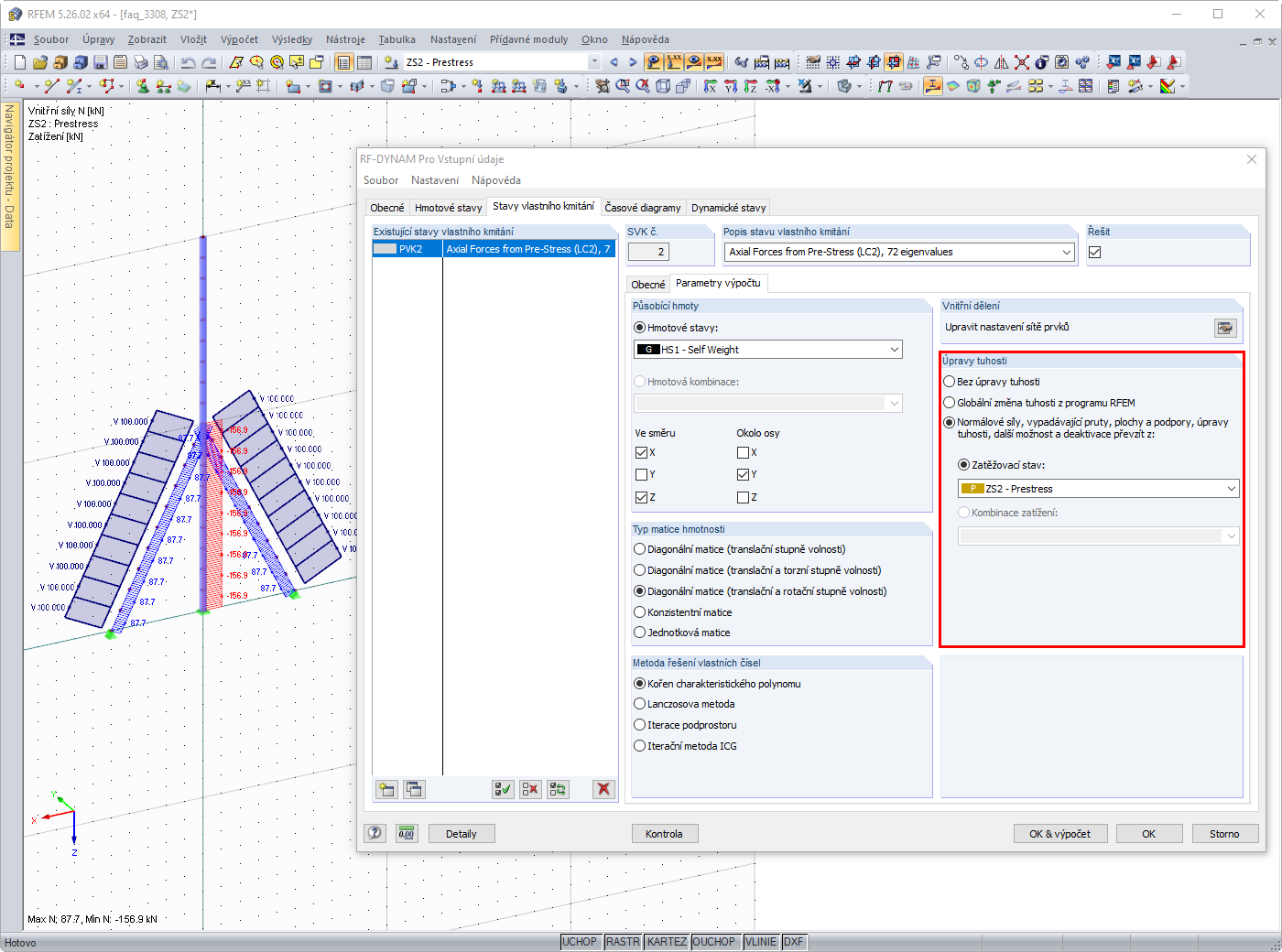 Úpravy tuhosti v případě přirozeného kmitání