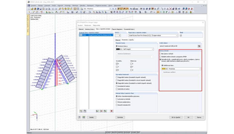 Úpravy tuhosti v případě přirozeného kmitání