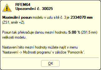 Chybová zpráva po výpočtu