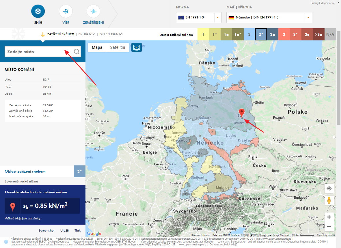 Popis místa na mapě