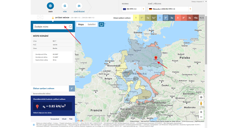 Popis místa na mapě