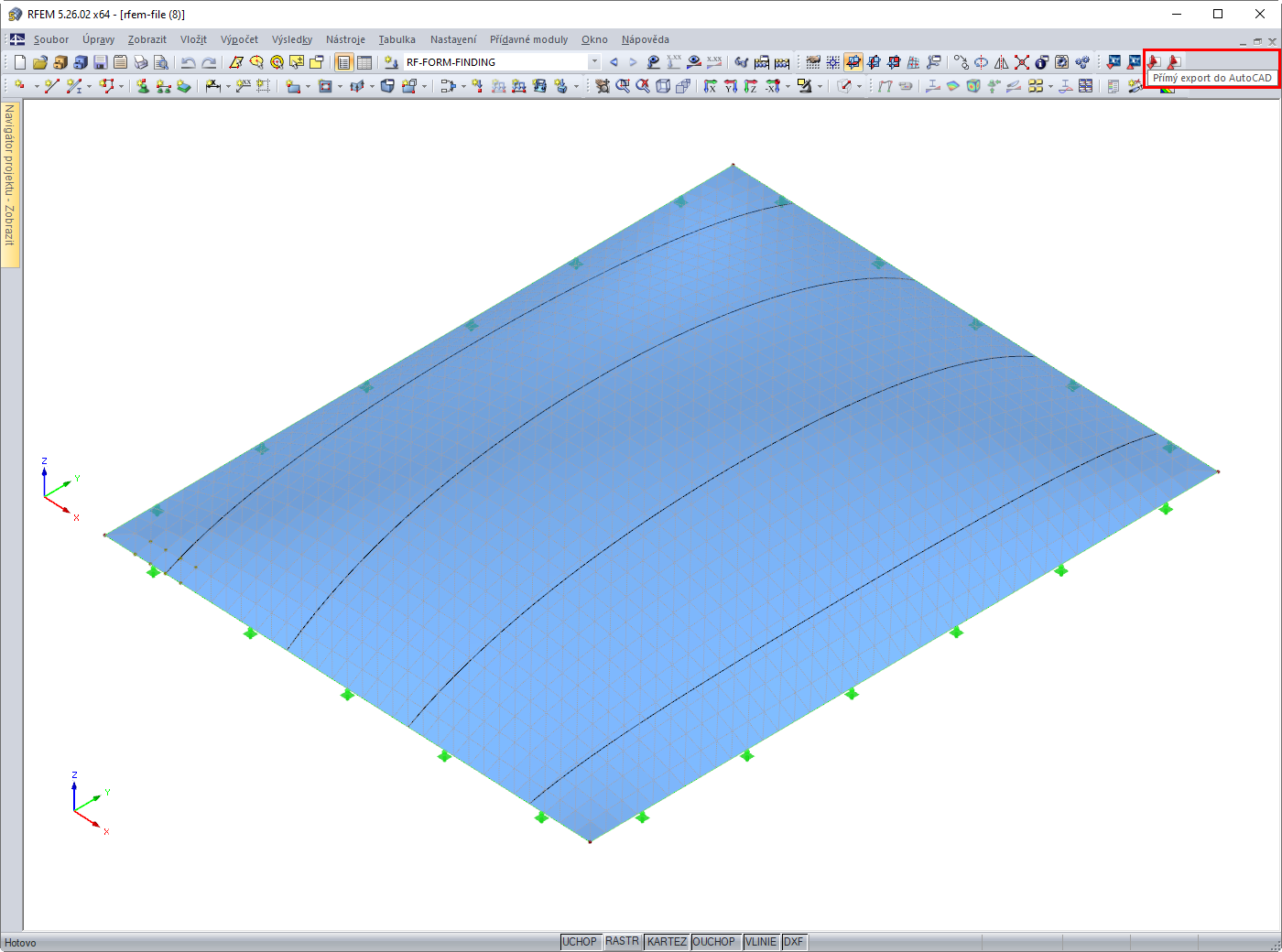 Tlačítko pro přímý export do programu AutoCAD