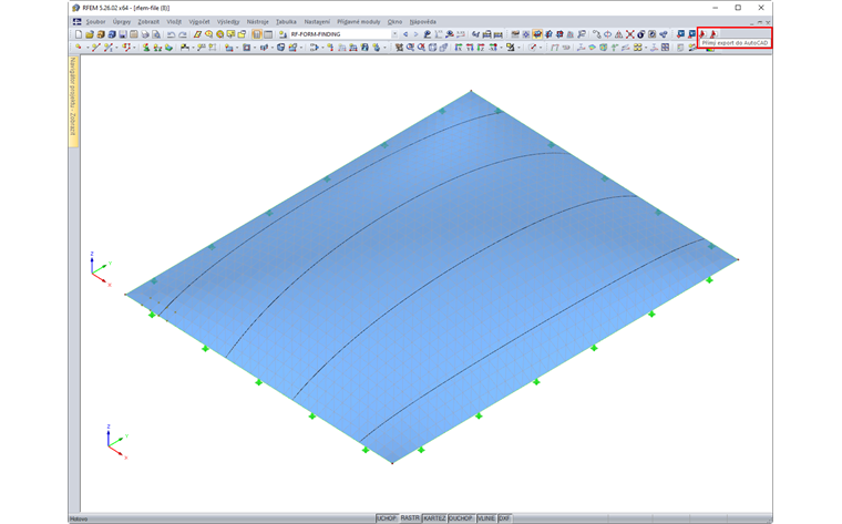 Tlačítko pro přímý export do programu AutoCAD