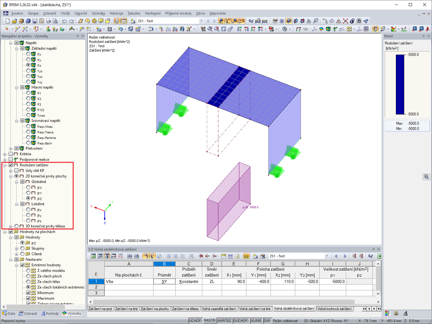 Zobrazení rozložení zatížení