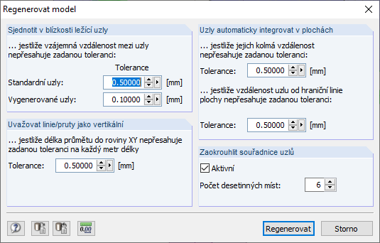 Funkce "Regenerovat model" v programu RFEM