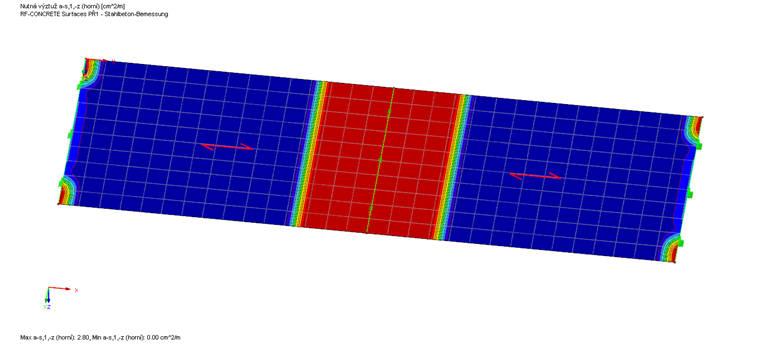 Zobrazení požadované výztuže se směrem výztuže