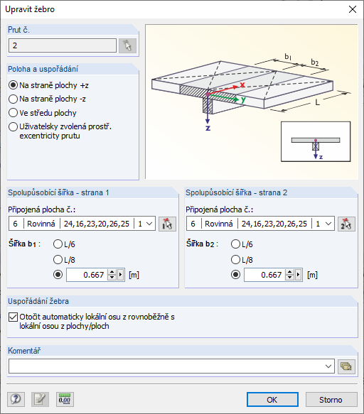 Integrační šířky při zadávání prutu typu "Žebro"