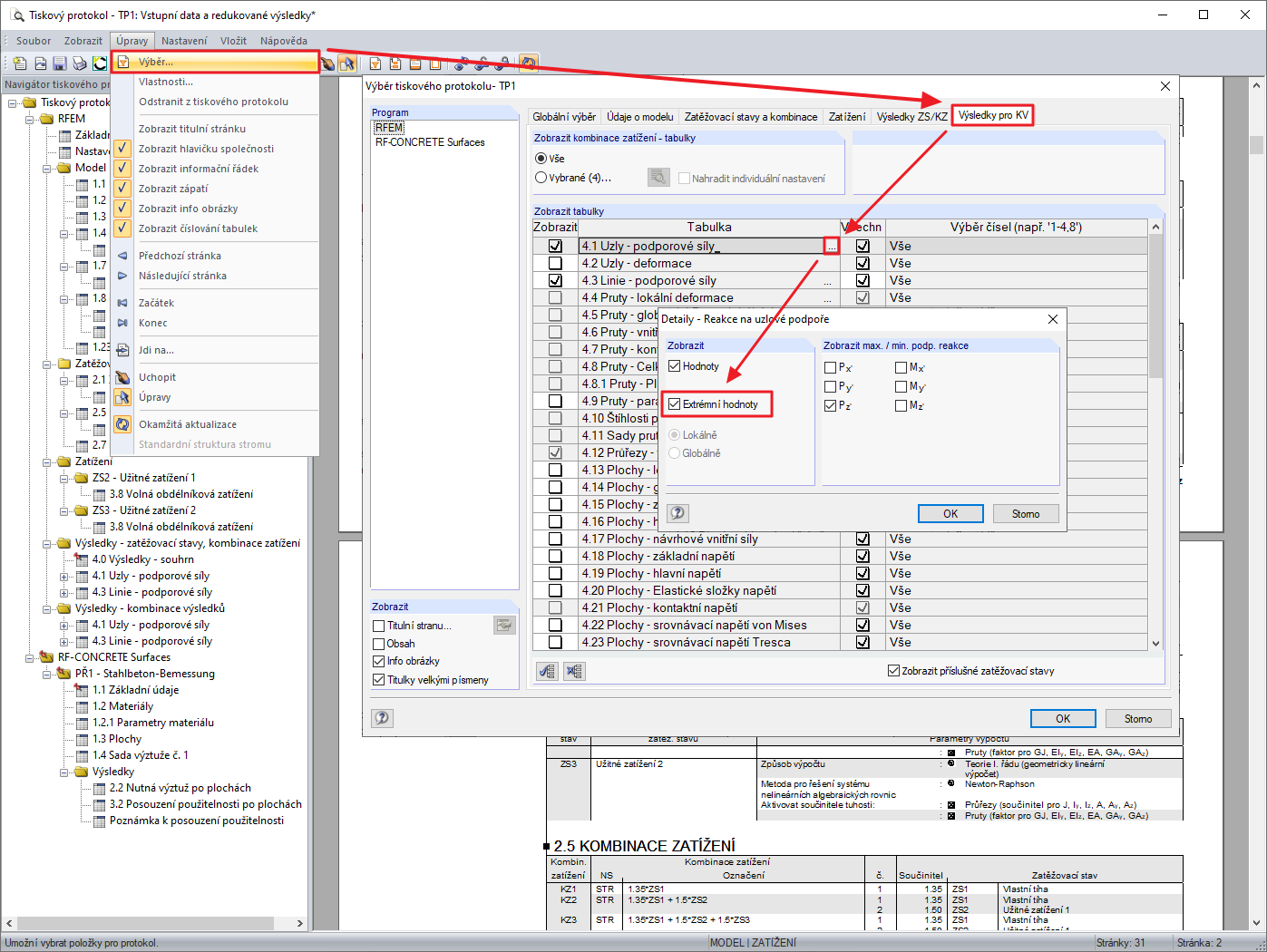 Aktivace max/min hodnot v tiskovém protokolu