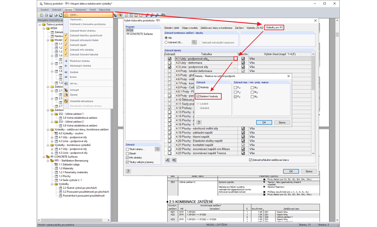 Aktivace max/min hodnot v tiskovém protokolu