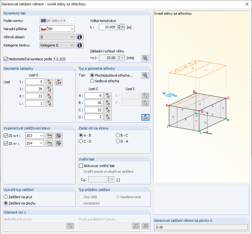 Generování zatížení větrem pomocí plošných zatížení