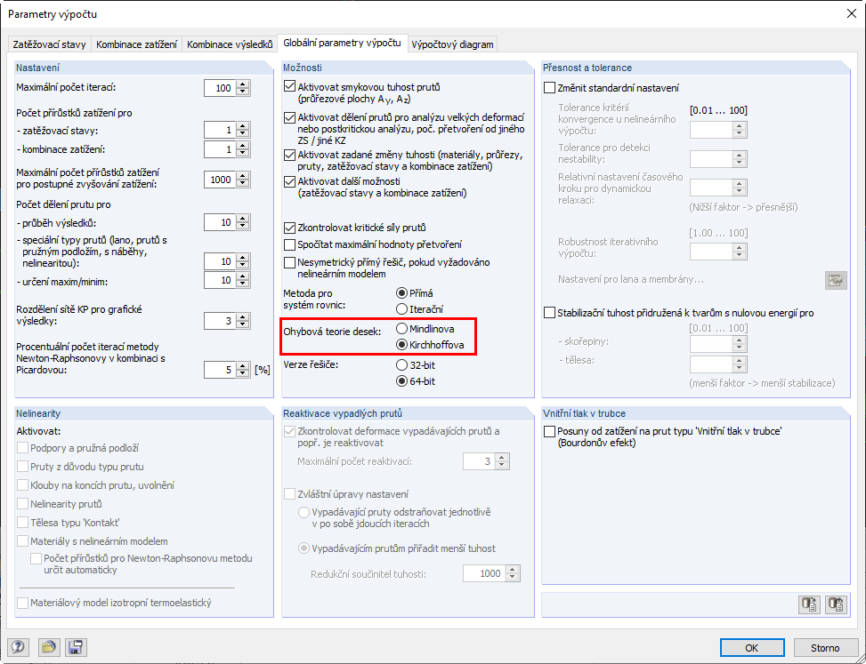 Možnosti pro ohybovou teorie desek