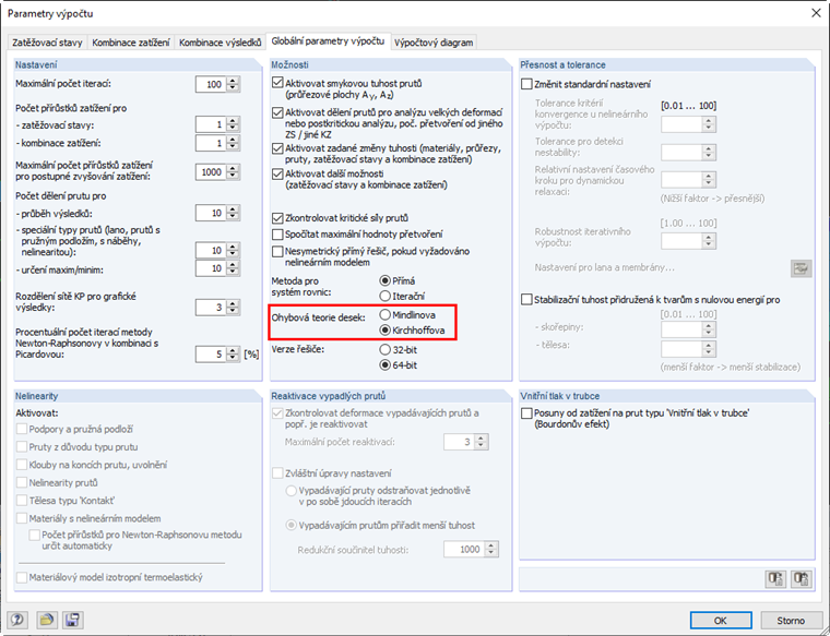 Možnosti pro ohybovou teorie desek