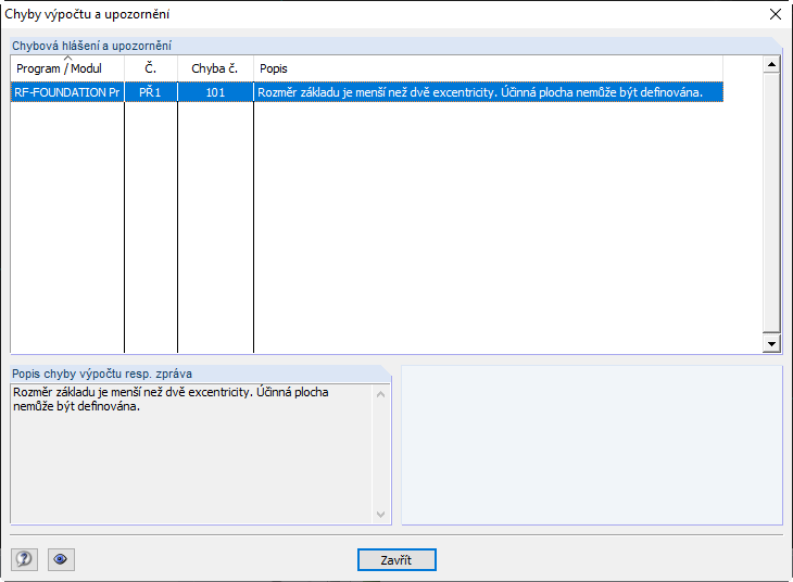Seznam chyb výpočtu