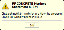 Upozornění "Chyba při načítání návrhových sil a momentů z hlavního programu!"