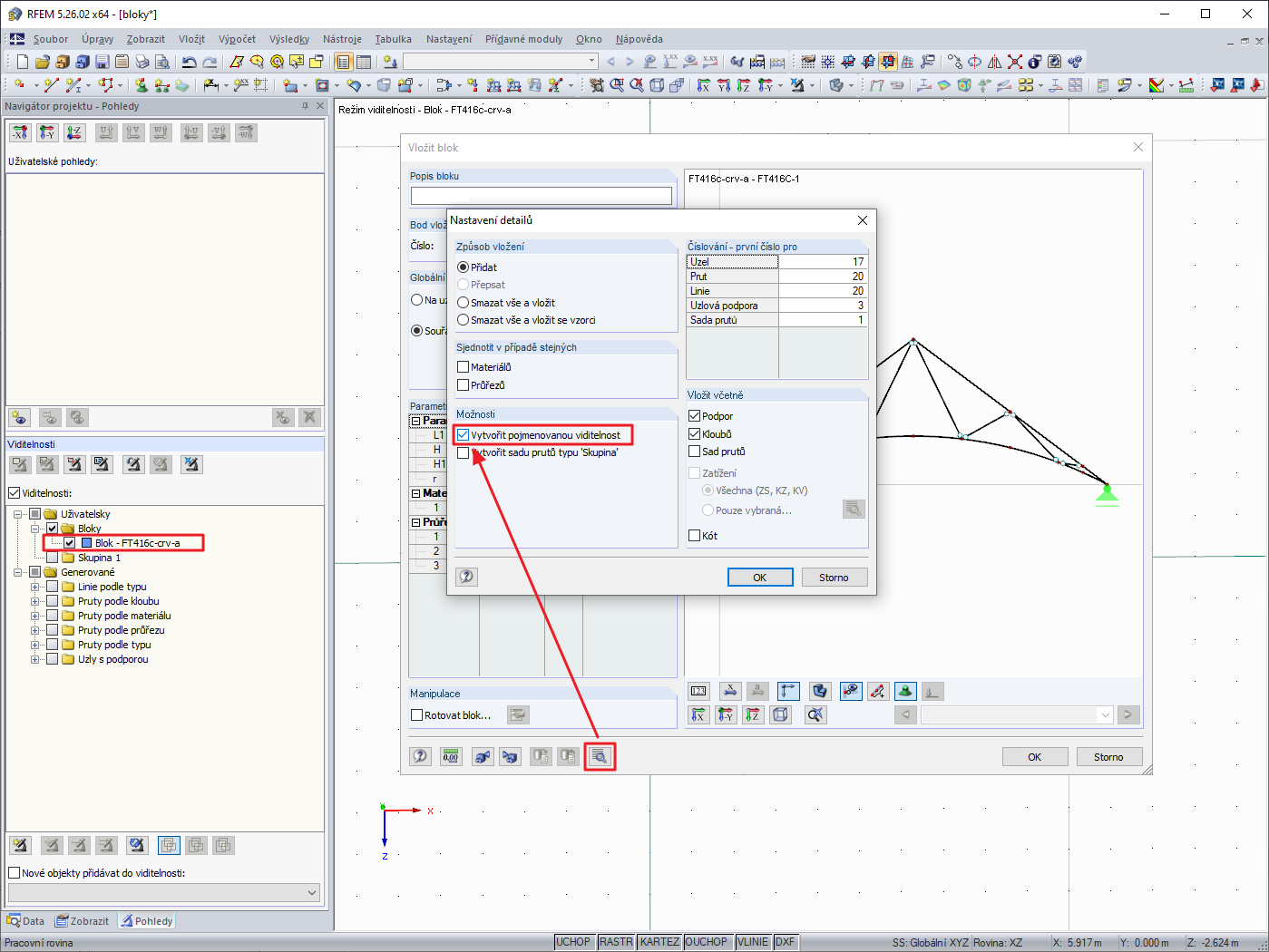 Správce bloků: Vytvořte pojmenovanou viditelnost