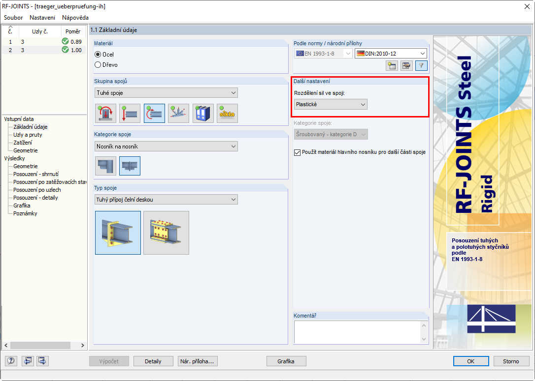 Nastavení rozdělení sil ve spoji