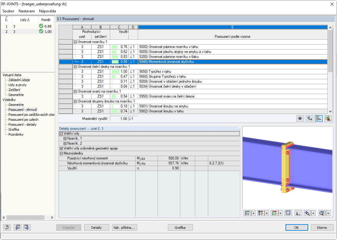 Posouzení v RF -JOINTS Steel - Rigid