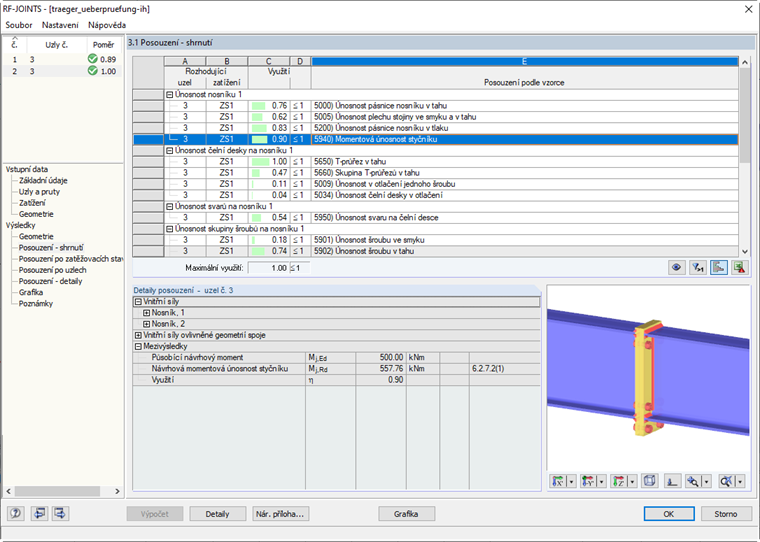 Posouzení v RF -JOINTS Steel - Rigid