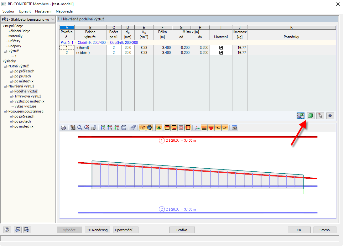 Tlačítko pro databázi šablon výztuže v modulu RF-CONCRETE Members