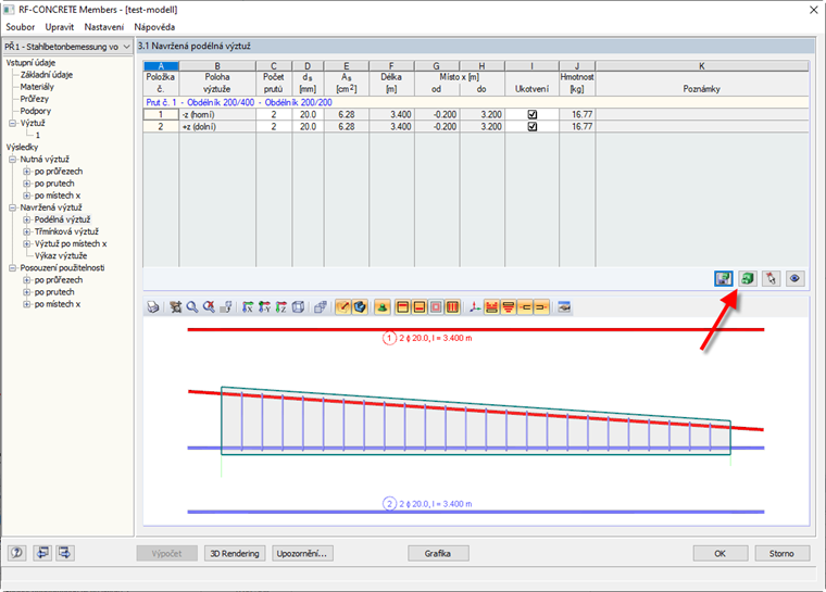 Tlačítko pro databázi šablon výztuže v modulu RF-CONCRETE Members